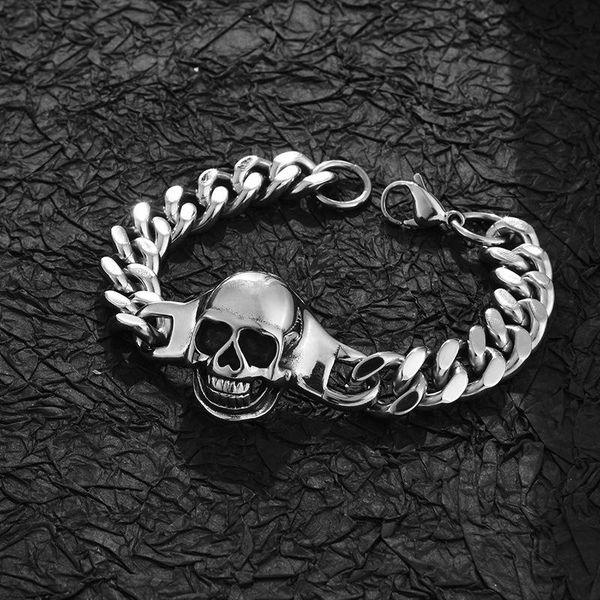 link, chain european and american domineering titanium steel skull men's bracelet trendy male punk hip hop rock stainless, Black
link, chain european and american domineering titanium steel skull men's bracelet trendy male punk hip hop rock stainless, Black