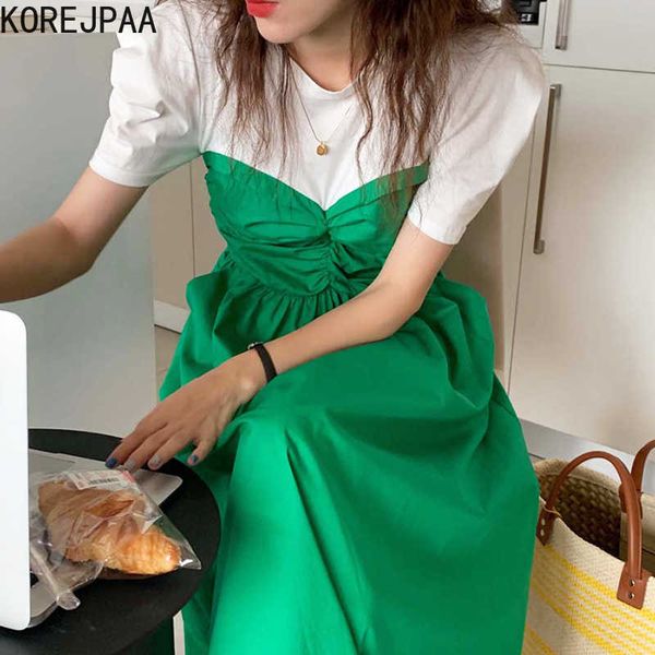 korejpaa women dress summer french temperament contrast color stitching fake two-piece pleated slim short-sleeved vestidos 210526, Black;gray
korejpaa women dress summer french temperament contrast color stitching fake two-piece pleated slim short-sleeved vestidos 210526, Black;gray