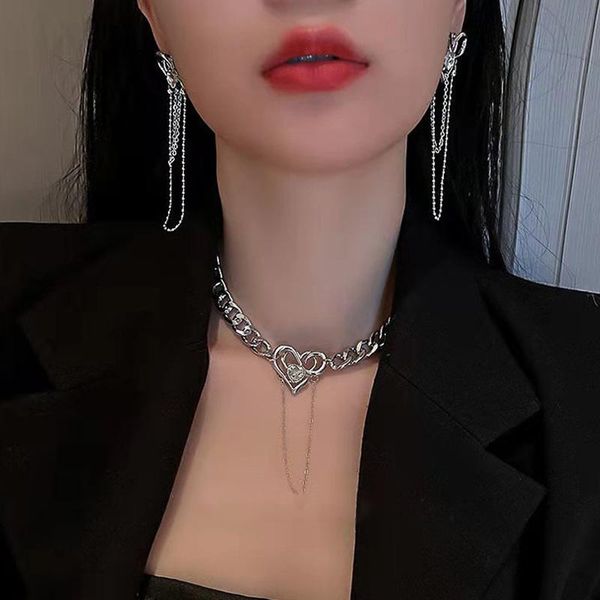 earrings & necklace trendy hip hop/rock crystal love heart tassel bone chain earrings/necklace clavicle neck jewelry accessories gifts, Silver
earrings & necklace trendy hip hop/rock crystal love heart tassel bone chain earrings/necklace clavicle neck jewelry accessories gifts, Silver