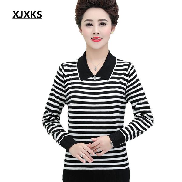 women's sweaters xjxks fashion lapel women thin sweater 2021 autumn striped high-end wool knitted pullover, White;black
women's sweaters xjxks fashion lapel women thin sweater 2021 autumn striped high-end wool knitted pullover, White;black