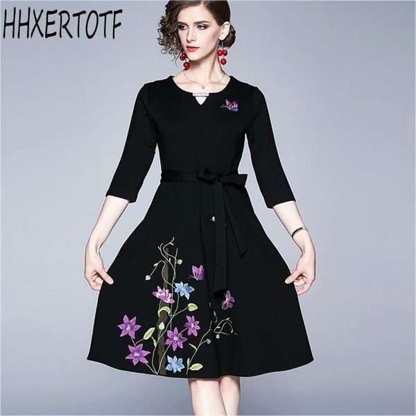casual dresses 2021 spring autumn fashion dress women long sleeve o-neck high waist elegant vintage embroidered studded, Black;gray 
casual dresses 2021 spring autumn fashion dress women long sleeve o-neck high waist elegant vintage embroidered studded, Black;gray