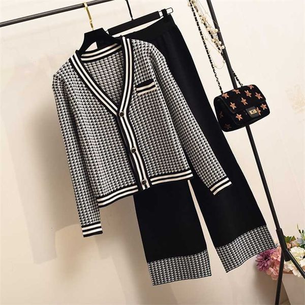 autumn knit 2 piece set women houndstooth cardigan sweater + wide-leg pants two piece outfits women crop trousers suits 211116, Gray
autumn knit 2 piece set women houndstooth cardigan sweater + wide-leg pants two piece outfits women crop trousers suits 211116, Gray