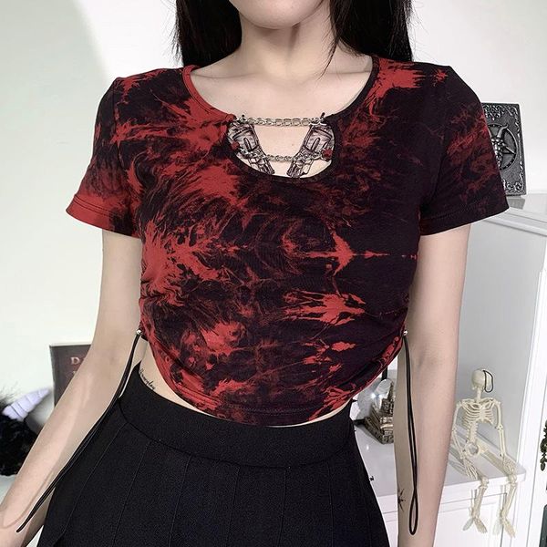 women's t-shirt red goth women tie dye short t-shirts chain drawstring hipster tshirt tight cool basic collar metal fashion 2021 summer, White
women's t-shirt red goth women tie dye short t-shirts chain drawstring hipster tshirt tight cool basic collar metal fashion 2021 summer, White