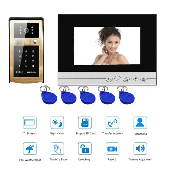 wired 7" 1000tvl video door phone intercom entry system monitor rfid id card access hd camera support password open phones
wired 7" 1000tvl video door phone intercom entry system monitor rfid id card access hd camera support password open phones