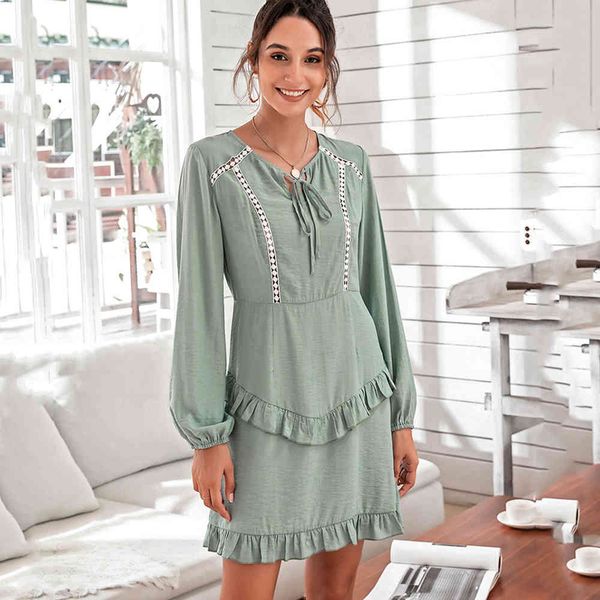 dress hollow out ruffle dress for women spring 2021 lace up puff sleeve o neck ladies casual elegant solid color pullover dresses w9cp, Black;gray
dress hollow out ruffle dress for women spring 2021 lace up puff sleeve o neck ladies casual elegant solid color pullover dresses w9cp, Black;gray