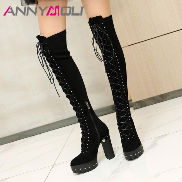boots annymoli winter over the knee women genuine leather platform thick heel long zip super high shoes lady size 42, Black
boots annymoli winter over the knee women genuine leather platform thick heel long zip super high shoes lady size 42, Black
