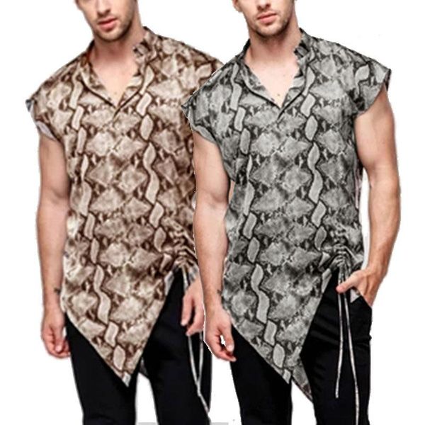 men's casual shirts incerun 2021 fashion men sleeveless v neck irregular man leopard printed drawstring blouse summer chic loose shirt, White;black
men's casual shirts incerun 2021 fashion men sleeveless v neck irregular man leopard printed drawstring blouse summer chic loose shirt, White;black