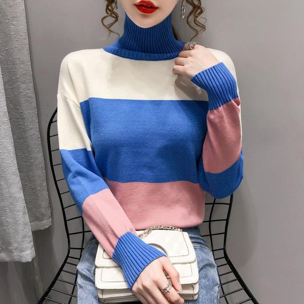 fashion turtleneck bottoming sweater style western slim striped pullover 2021 autumn and winter women's sweaters, White;black
fashion turtleneck bottoming sweater style western slim striped pullover 2021 autumn and winter women's sweaters, White;black