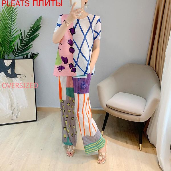 women's two piece pants miyake fold suit summer style pink round neck short-sleeved t-shirt + straight two-piece set trousers tshirt, White
women's two piece pants miyake fold suit summer style pink round neck short-sleeved t-shirt + straight two-piece set trousers tshirt, White