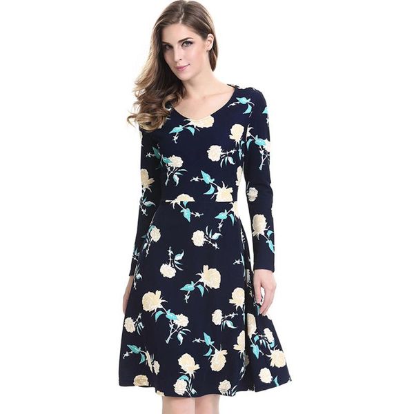 casual women autumn floral print dress crew-neck long sleeve spring high waist party elegant office a-line dresses, Black;gray
casual women autumn floral print dress crew-neck long sleeve spring high waist party elegant office a-line dresses, Black;gray