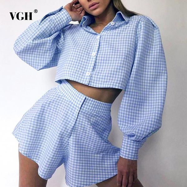 women's tracksuits vgh casual blue plaid two piece set for women lapel lantern long sleeve high waist shorts loose sets female 2021 su, Gray
women's tracksuits vgh casual blue plaid two piece set for women lapel lantern long sleeve high waist shorts loose sets female 2021 su, Gray