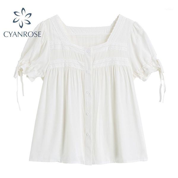 women's blouses & shirts cardigan mori girl square collar loose elegant female puff short sleeve lace-up korean solid blusas, White
women's blouses & shirts cardigan mori girl square collar loose elegant female puff short sleeve lace-up korean solid blusas, White