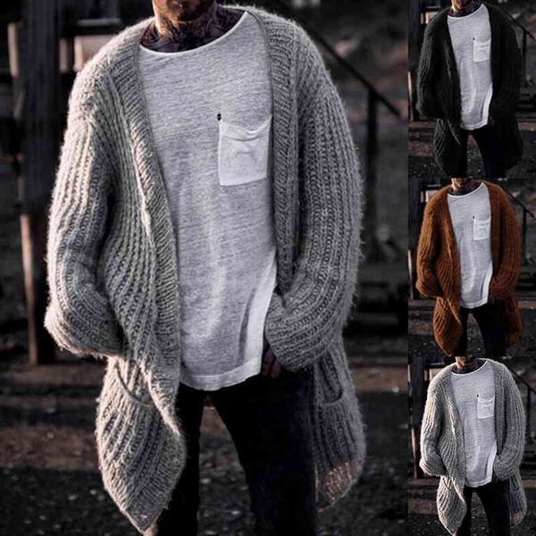 2020 men's solid color sve loose cardigan large size coat length long knitted et casual sweater, Black;white
2020 men's solid color sve loose cardigan large size coat length long knitted et casual sweater, Black;white