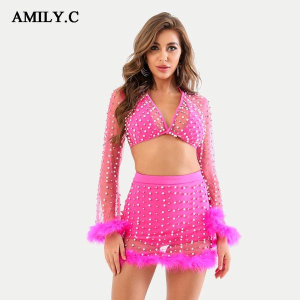 amily.c 2021 winter fashion women's deep v pink diamond mesh two-piece bandage suit celebrity party suit, White
amily.c 2021 winter fashion women's deep v pink diamond mesh two-piece bandage suit celebrity party suit, White