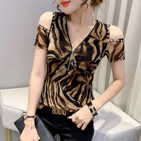 women's t-shirt #6127 summer leopart t shirt women v neck with zipper short sleeve off shoulder for skinny girl, White
women's t-shirt #6127 summer leopart t shirt women v neck with zipper short sleeve off shoulder for skinny girl, White