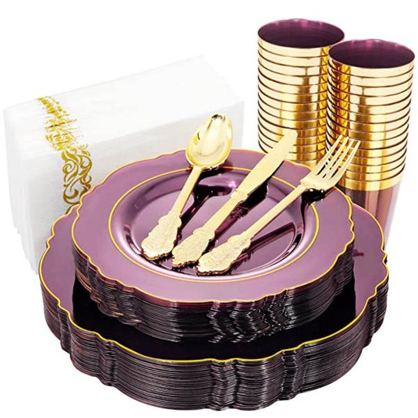 disposable dinnerware 85pcs tableware baroque transparent blue purple plastic plate and golden silverware cup napkin wedding party supplies
disposable dinnerware 85pcs tableware baroque transparent blue purple plastic plate and golden silverware cup napkin wedding party supplies