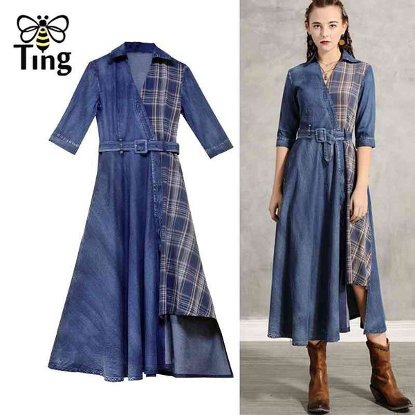spring autumn street fashion denim dress women gotic plaid patchwork a line casual midi long vestidos boho vestido 210513, Black;gray
spring autumn street fashion denim dress women gotic plaid patchwork a line casual midi long vestidos boho vestido 210513, Black;gray