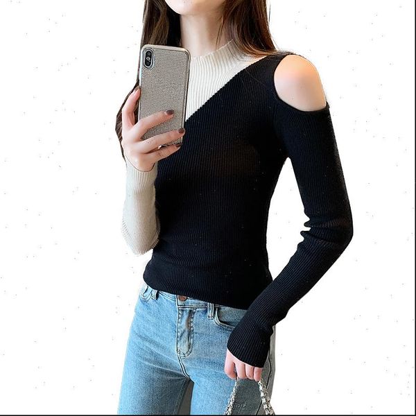 autumn winter high necked women sweaters undershirt stand up collar off shoulder contrast stitching fashion pullover a55, White;black
autumn winter high necked women sweaters undershirt stand up collar off shoulder contrast stitching fashion pullover a55, White;black