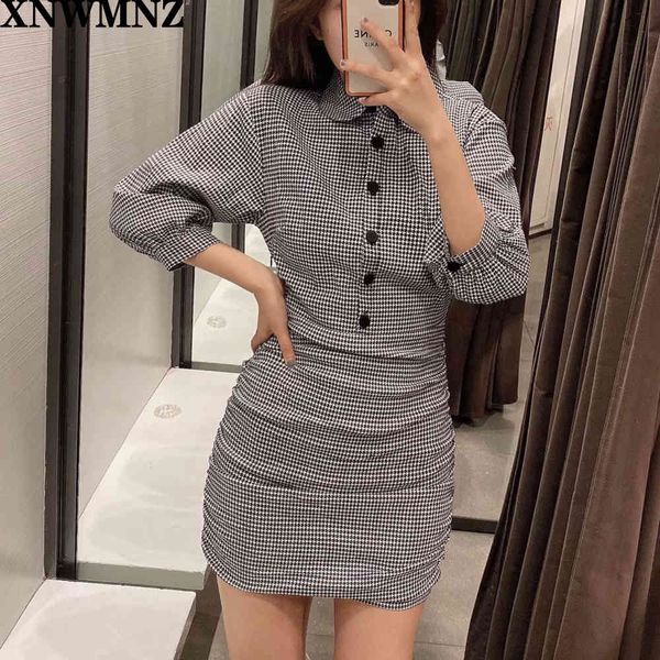 za women fashion houndstooth dress female elegant half sleeve pleated cuffs sides elastic ladies vintage plaid chic mini dresses 210510, Black;gray
za women fashion houndstooth dress female elegant half sleeve pleated cuffs sides elastic ladies vintage plaid chic mini dresses 210510, Black;gray