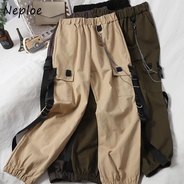 women's pants & capris neploe temperament chain pockets cargo hiah wasit straight bound foot casual trousers 2021 autumn women fashion, Black;white
women's pants & capris neploe temperament chain pockets cargo hiah wasit straight bound foot casual trousers 2021 autumn women fashion, Black;white