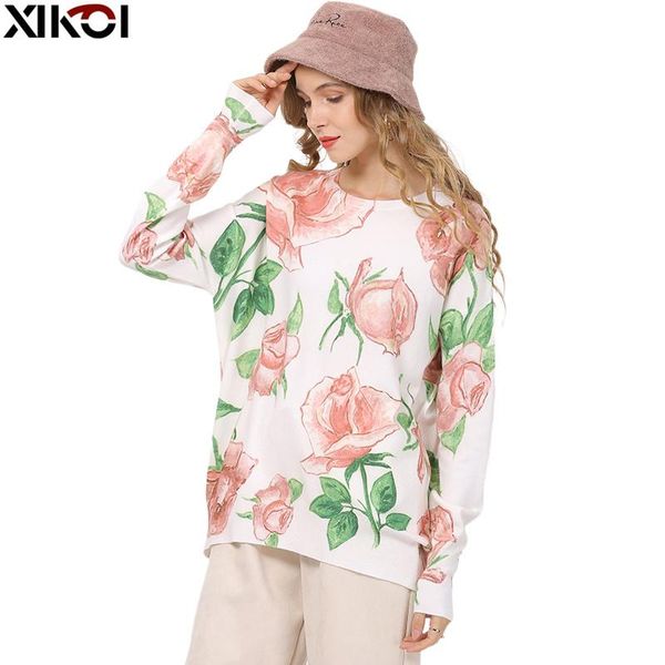 women's sweaters xikoi romantic rose print knitted sweater for women winter warm long sleeves pullovers oversized white swetaer jumper, White;black
women's sweaters xikoi romantic rose print knitted sweater for women winter warm long sleeves pullovers oversized white swetaer jumper, White;black