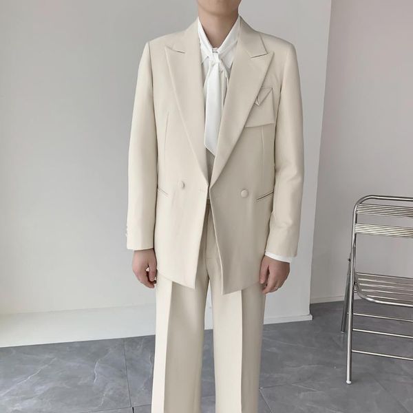 men's suits & blazers mens sets double breasted streetwear vintage casual loose pant men korean fashion office dress wedding, White;black
men's suits & blazers mens sets double breasted streetwear vintage casual loose pant men korean fashion office dress wedding, White;black