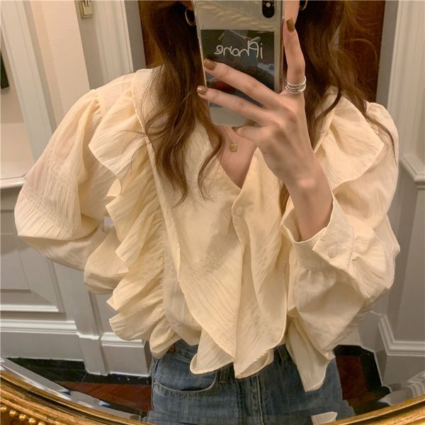 spring autumn women's beige blouse korean style v neck ruffles shirt women outwear long sleeve (g9219 210423, White
spring autumn women's beige blouse korean style v neck ruffles shirt women outwear long sleeve (g9219 210423, White
