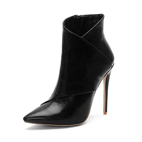 boots women ankle pointed toe stiletto high heel booties, Black