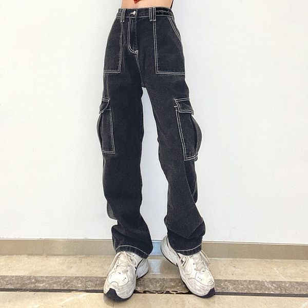 women's jeans yikuo 2021 autumn winter women fashion high casual waist baggy denim streetwear multi-pocket, Blue
women's jeans yikuo 2021 autumn winter women fashion high casual waist baggy denim streetwear multi-pocket, Blue