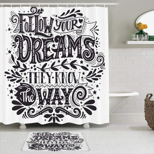 fabric shower curtain and mats set,hipster follow your dreams they know way badge quote vintage text sketch handwritten phrase
fabric shower curtain and mats set,hipster follow your dreams they know way badge quote vintage text sketch handwritten phrase
