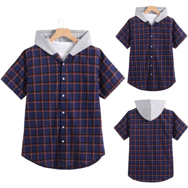 men's casual shirts men high street shirt plaid hooded summer short sleeve button loose blouse tee hoodies, White;black
men's casual shirts men high street shirt plaid hooded summer short sleeve button loose blouse tee hoodies, White;black
