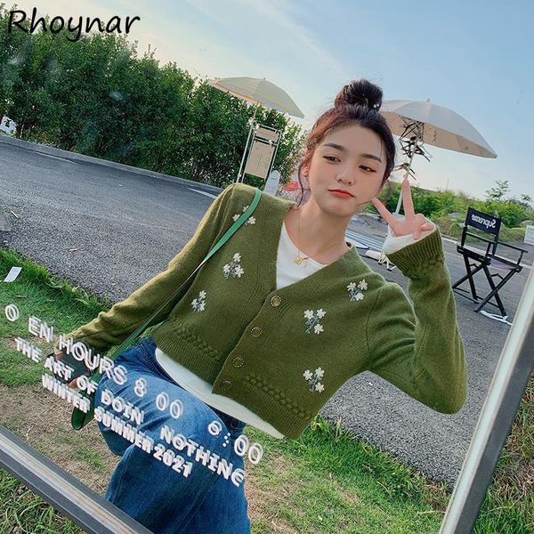 women's knits & tees cardigan women vintage flower embroidery knitted spring autumn tender temperament long sleeve crop sweater v-neck, White 
women's knits & tees cardigan women vintage flower embroidery knitted spring autumn tender temperament long sleeve crop sweater v-neck, White