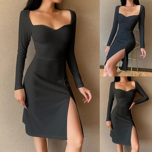 square womens dresses neck dress women solid black white midi long sleeve split ribbed elegant party, Black;gray
square womens dresses neck dress women solid black white midi long sleeve split ribbed elegant party, Black;gray