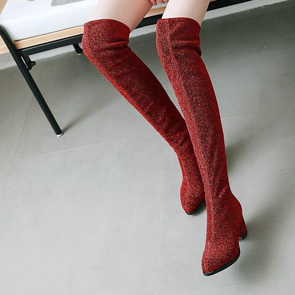 boots ladies slip on slim stretch spring autumn fashion sequined cloth thigh winter comfortable thick heel women's shoes, Black
boots ladies slip on slim stretch spring autumn fashion sequined cloth thigh winter comfortable thick heel women's shoes, Black