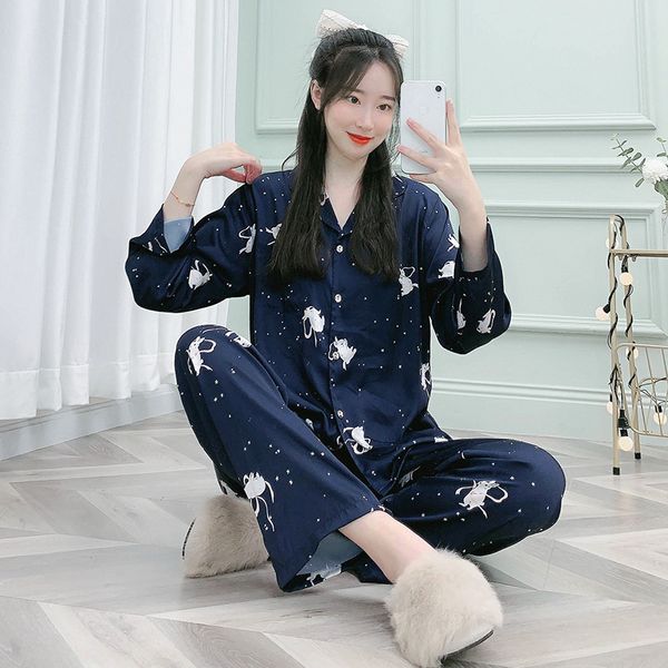 yaoting pajamas women's spring and summer satin lapel cardigan long sleeve trousers suit korean leisure home wear tz2203, Black;red
yaoting pajamas women's spring and summer satin lapel cardigan long sleeve trousers suit korean leisure home wear tz2203, Black;red