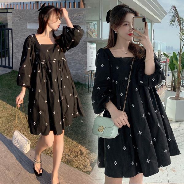 1011# embroidered bubble sleeve dress maternity easy matching loose stylish pregnant women mom dresses, White
1011# embroidered bubble sleeve dress maternity easy matching loose stylish pregnant women mom dresses, White