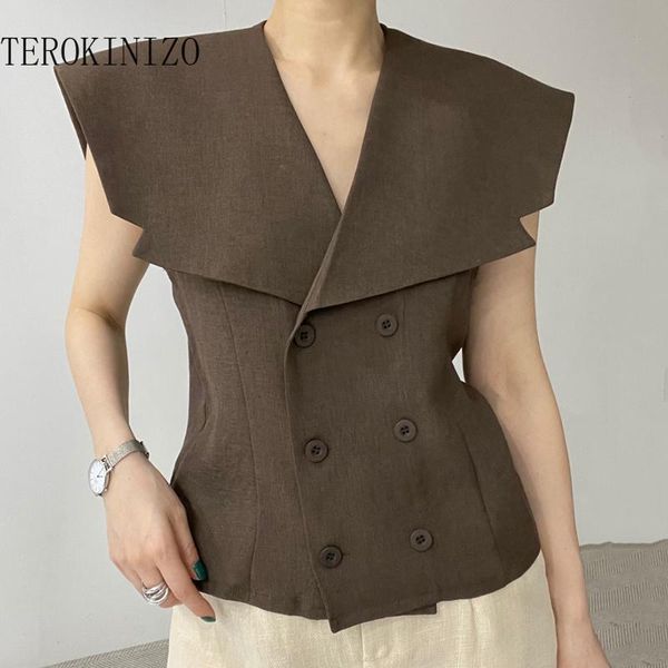 women's vests terokinizo casual vintage korean vest women big turn down collar sleeveless double breasted chic jackets unicolor retro, Black;white
women's vests terokinizo casual vintage korean vest women big turn down collar sleeveless double breasted chic jackets unicolor retro, Black;white