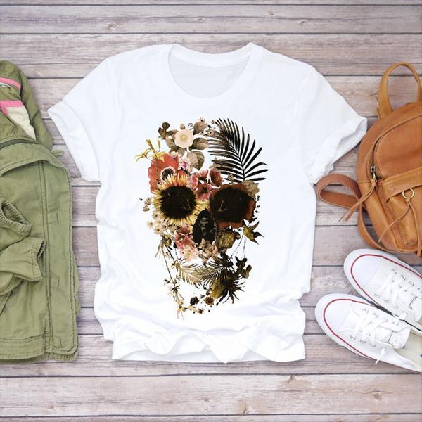 skull plant flower printing cute womens t shirts cartoon print ladies graphic female tee, White
skull plant flower printing cute womens t shirts cartoon print ladies graphic female tee, White