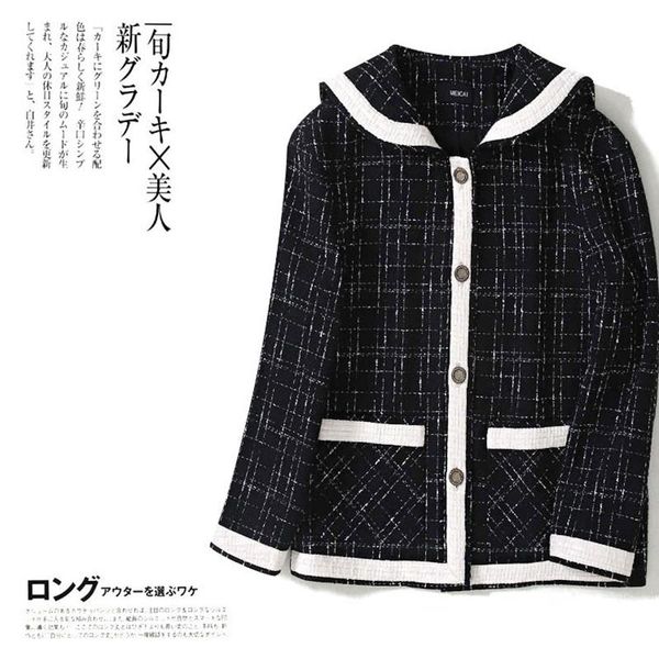 women's wool & blends handmade luxury jacket for women vintage navy collar tweed contrast color suit coat, Black
women's wool & blends handmade luxury jacket for women vintage navy collar tweed contrast color suit coat, Black