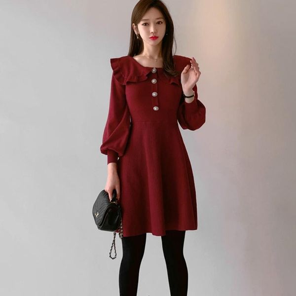 elegant lantern sleeve a-line knitted dress temperament ruffles neck sweater women autumn winter casual dresses, Black;gray
elegant lantern sleeve a-line knitted dress temperament ruffles neck sweater women autumn winter casual dresses, Black;gray