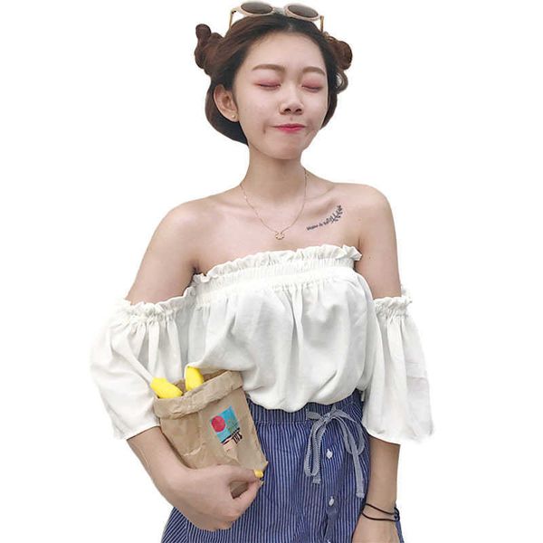 fashion summer t-shirt women chiffon off shoulder shirts strapless short sleeve tee feminine 210601, White
fashion summer t-shirt women chiffon off shoulder shirts strapless short sleeve tee feminine 210601, White