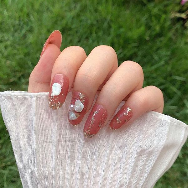 false nails 24pcs press on short bean paste gold foil faux pearl rhinestone decorative mid-length temperament fake with glue t, Red;gold
false nails 24pcs press on short bean paste gold foil faux pearl rhinestone decorative mid-length temperament fake with glue t, Red;gold
