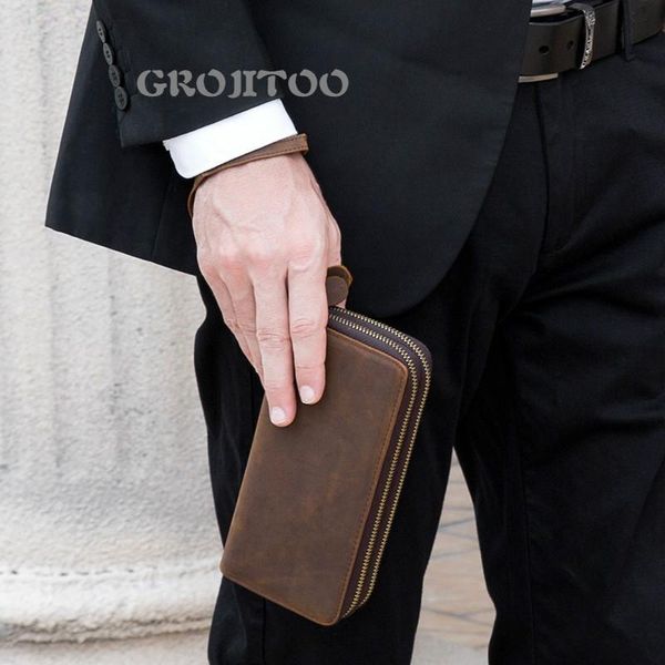 men's crazy horse leather long wallet double zippered purse genuine handbag mobile wallets, Red;black
men's crazy horse leather long wallet double zippered purse genuine handbag mobile wallets, Red;black