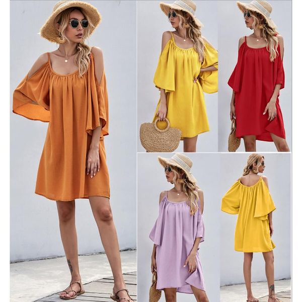 party dresses loose off-shoulder shirt dress women summer solid color flared sleeve casual holiday red round neck, White;black
party dresses loose off-shoulder shirt dress women summer solid color flared sleeve casual holiday red round neck, White;black