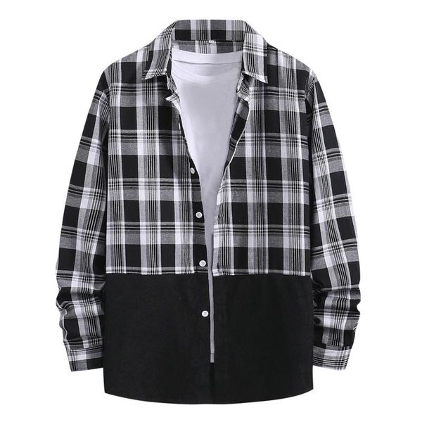 men's casual shirts plaid spring and autumn streetwear splice long sleeve single breasted turn-down collar shirt, White;black
men's casual shirts plaid spring and autumn streetwear splice long sleeve single breasted turn-down collar shirt, White;black