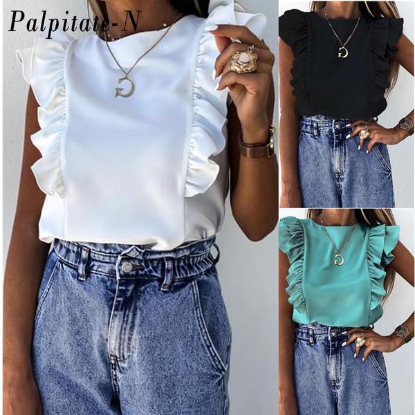 women's blouses & shirts women elegant solid color ruffle blouse shirt 2021 summer o neck pleated blusa lady 3xl casual button sleevele, White
women's blouses & shirts women elegant solid color ruffle blouse shirt 2021 summer o neck pleated blusa lady 3xl casual button sleevele, White