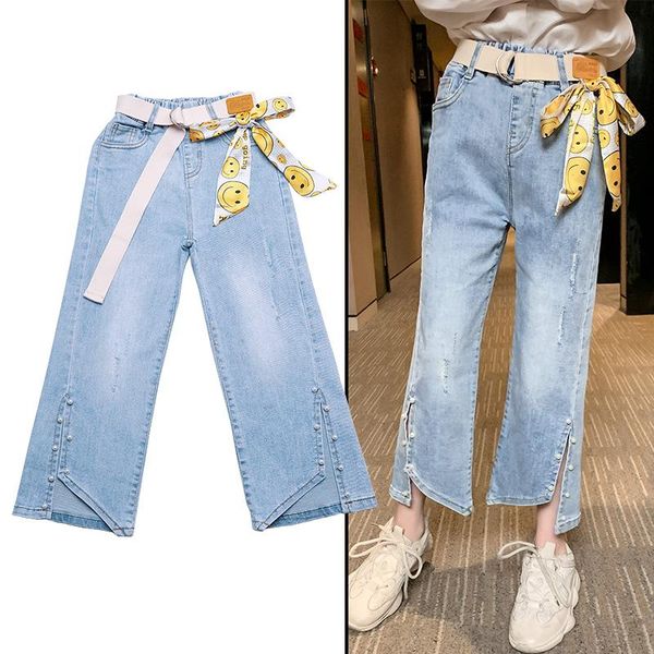 jeans ins girls 4-13 years old cotton washed kids korean pearl split flared pants with belt bow, Blue
jeans ins girls 4-13 years old cotton washed kids korean pearl split flared pants with belt bow, Blue