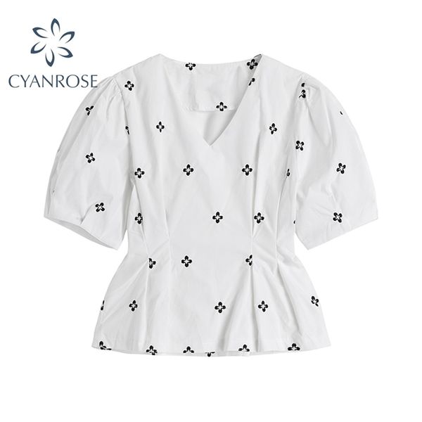 french style elegant blouse summer fashion vintage print v neck short puff sleeve waist draped office ladies shirt 210515, White
french style elegant blouse summer fashion vintage print v neck short puff sleeve waist draped office ladies shirt 210515, White
