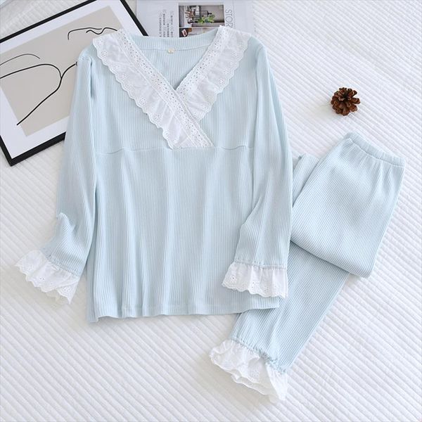 spring and summer 100%cotton knitted womens sleepwears pajamas two piece v neck simple home service set sweet long sleeved trousers, Black;red
spring and summer 100%cotton knitted womens sleepwears pajamas two piece v neck simple home service set sweet long sleeved trousers, Black;red