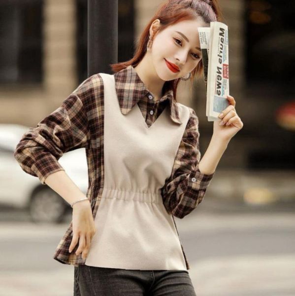 women's blouses & shirts spring and autumn style fashion wool plaid fake two-piece shirt for women wear waistband lace stitching wester, White
women's blouses & shirts spring and autumn style fashion wool plaid fake two-piece shirt for women wear waistband lace stitching wester, White